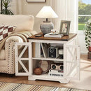 24" End Table with Charging Station, Farmhouse Night Stand with Glass Barn Door, White Nightstands with Adjustable Storage Shelf, Large Wood Square Bed Side Table for Living Room,Bedroom by CozyNest Decor