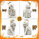 Halloween Skeleton Light Statue, Scary Resin Skull Figurines with Light Up Eyes Decorations for Home Table Kitchen Party Battery Operated Skull Lighting Changes Decor by CozyNest Decor