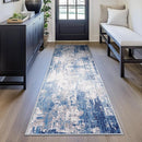 Washable Area Rugs 2'x8' Non-Slip Modern Abstract Soft for Living Room Entryway Bedroom Nursery, Print Pattern, Blue Grey Navy Gray by TinyTreasures Baby Boutique