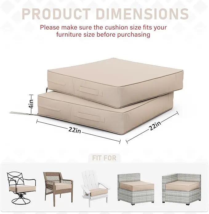 Patio Chair Cushions 22 X 22 X 4 Inch Waterproof Outdoor Seat Cushions for Patio Furniture, Outdoor Sofa Couch Pads with Ties & Handle, Set of 2, Sand, photo 2 of 7