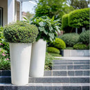 KOL 28" H. Tall Metal Cone Planters with Inner Pots 2-Pack, White Hand-Hammered Large Decor Planter for Deck, Patio, Porch - Handcrafted Flower Pot - with Water Level Indicator - Indoor Outdoor Use by CozyNest Decor