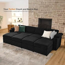 Modular Sectional Sofa Couch for Living Room Velvet Cloud Couches Oversized U Shaped Sectional Couch Convertible Sleeper Sofa Chaise Padded Armrests Cup Holder (Black, 8 Seats) by CozyNest Decor