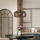 WUZUPS Chandelier Rustic Farmhouse Industrial Round Ceiling Pendant LED Light Fixture with Later-Cut Openwork Drum Shade, H 15.7" x W 13.4", Oil Rubbed Bronze by CozyNest Decor