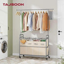 Tajsoon Laundry Hamper with Hanging Rack, Laundry Sorter 4 Sections, 4 Basket Butler with Lockable Wheels and Removable Bag, Rolling Laundry Cart for Bedroom, Beige by CozyNest Decor