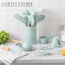 Country Kitchen Non Stick Silicone Utensil Set with Rounded Wood Handles for Cooking and Baking, 38 Piece Set, Mint by CozyNest Decor