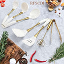 Elegant White Gold Silicone Cooking Utensils Set - Non-Toxic, Dishwasher Safe Kitchen Utensils Set with Heat Resistant Comfort Handles - Includes Spatula & Spoon for Nonstick Cookware by CozyNest Decor