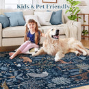 OJIA Jungle Print Blue 5x7 Rugs for Living Room, Soft Ultra-Thin Washable Area Rugs for Bedroom Non-Slip Modern Entryway Rug Non Shedding Indoor Carpet Kids Rugs for Playroom Nursery Classroom by TinyTreasures Baby Boutique