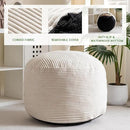 HIGOGOGO Round Stuffed Pouf Ottoman, Corduroy Poufs with Foam Chunk Filling, Furry and Fluffy Pouf Foot Stool Storage Ottoman, 26 X 18 Floor Poufs Foot Rest for Living Room, Beige by CozyNest Decor