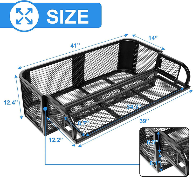 41"L x 14"W x 12.4"H ATV Rear Drop Basket Rack Universal Cargo Basket, Heavy Duty Protective Rail Rim