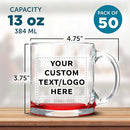 Custom Libbey Clear Glass Coffee Mugs 13 oz. Set of 50, Personalized Bulk Pack - Perfect for Coffee, Tea, Espresso, Hot Cocoa, Other Beverages - Red Bottom by TinyTreasures Baby Boutique