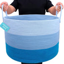 OrganiHaus Toy Storage Basket for Kids, Large Cotton Rope Organizer Bin for Nursery, Toy Box, Blanket Holder, Baby Hamper for Living Room, Soft & Washable, 20x13 inches - Blue by TinyTreasures Baby Boutique