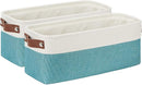 DULLEMELO Small Bathroom Closet Storage Baskets Canvas Fabric Storage Bins for Toilet 2 Pack Collapsible Home Organizer With Handles (White&Teal) by TinyTreasures Baby Boutique