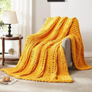L'AGRATY Chunky Knit Blanket Throw: 72''x84'' Chenille Chunky Knitted Throw Blanket for Bed Couch - Handmade Thick Big Cable Knit Blanket - Large Chunky Crochet Rope Blanket for Home Decor(Yellow) by CozyNest Decor