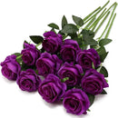 Purple Fake Roses Artificial Flowers - 10 Pcs Fake Artificial Roses Silk Flowers with Stems for Home Wedding Hotel Office Centerpiece Decor by CozyNest Decor