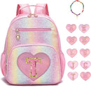 I IHAYNER Kids Glitter Lightweight Backpack for School Travel & Daycare, Toddler Backpack for Girls 3+ Preschool Kindergarten Elementary Kids Backpack-Rainbow Pink T by TinyTreasures Baby Boutique