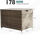 178 Gallon Outdoor Storage Box, Patio Deck Box with 2 Wheels, Handle Large Portable Wicker Rattan Deck Box for Patio Furniture Cushions, Throw Pillows, Garden Tools and Pool Floats (Gray) by GreenHaven Gardens