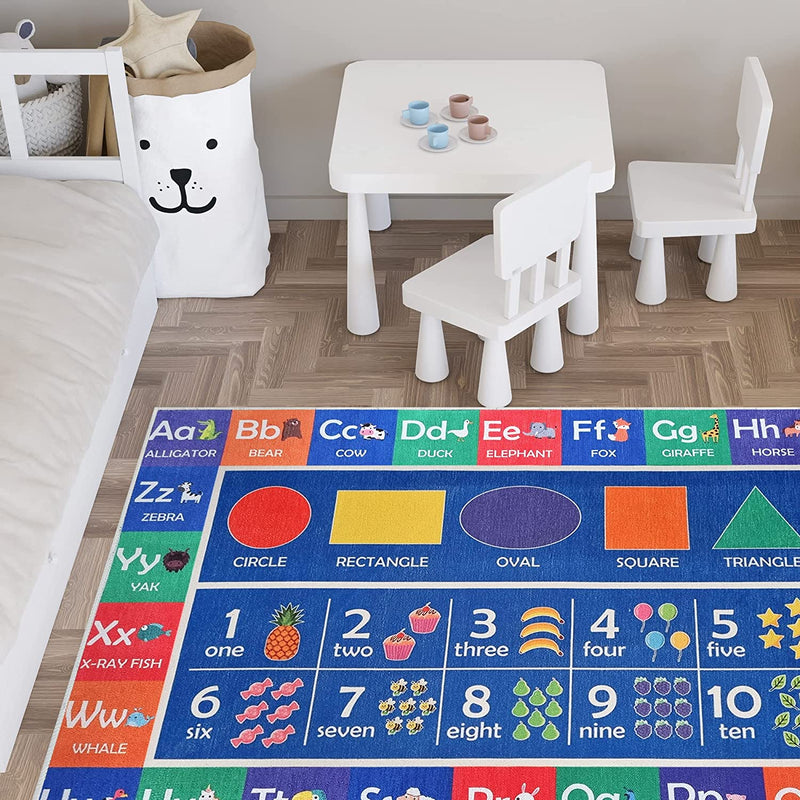 Sussex Home Low Pile Kids Rug for Playroom - Washable Cotton Educational Rug for Kids Room - 39.5 x 59 Inches - Play Rug Pattern