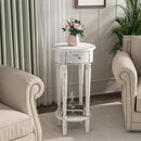 COSIEST Tall End Table with Drawer, Round Nightstand with Storage Shelf, Industrial Telephone End Table for Living Room, Bedroom, Hall Way, Space Saving Beige by CozyNest Decor