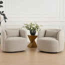 KINWELL 34" Wide Sherpa Swivel Barrel Chairs Set of 2, No Assembly Round Boucle Upholstered Accent Chairs Armchairs Single Sofa Chair with Toss Pillow for Living Room and Bedroom, Taupe by CozyNest Decor