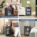 Narrow Side Table,Farmhouse Nightstand with Charging Station,Wood End Table with Glass Barn Door Storage, Cabinet Organizer with Adjustable Shelf, Night Stand for Small Spaces for Living Room Bedroom by CozyNest Decor