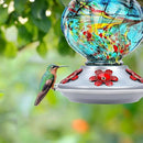 BOLITE Hummingbird Feeder, Hand Blown Glass Hummingbird Feeders for Outdoors Hanging, with Ant Moat and 5 Feeding Ports, 22 Ounces, Peony Flower Shape, Blue, Gifts for Women Men, Gifts for Mom Dad by GreenHaven Gardens