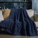 Pawque Super Soft Cozy Throw Blanket Queen Size for Couch Bed, Fluffy Sherpa Fleece Reversible Thick Warm Fuzzy Blanket for All-Season, 3D Checkered Jacquard Decorative Blankets, Navy Blue, 90"x90" by CozyNest Decor
