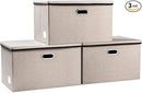 PRANDOM Extra Large Collapsible Storage Bins with Lids [3-Pack] Linen Fabric Foldable Storage Baskets Boxes Organizer Containers Cube with Cover for Bedroom Closet Office Nursery (22.8x15.7x13.8) by TinyTreasures Baby Boutique