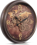 CLXEAST 24 Inch Large Wall Clock with Moving Gears, Industrial Clocks with World Map Dial, Oversized Cool Wall Clock for Living Room Decor,Oil Rubbed Bronze Brown by CozyNest Decor