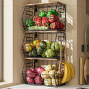 Delamu 3 Pack Stackable Metal Fruit Basket with Wood Lid-Wall Mounted&Countertop Organizer for Kitchen,Pantry- Ventilated Storage for Onions,Potatoes,Fruits,Spices,Black by CozyNest Decor