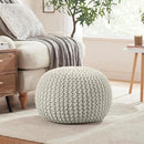 Ornavo Home Pouf Ottoman Foot Rest - 100% Cotton Pouffe - Hand Knitted Cable Braid Cord - Boho Round Stuffed Ottoman for Living Room, Bedroom - Natural by CozyNest Decor