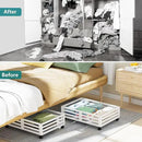 Bamboo Under Bed Storage Containers- Underbed Organizer with Wheels with Large Dust Bag,Sturdy Wood Rolling Under the Bed Shoe Storage Organizer Drawer 2 Packs (White, Small) by CozyNest Decor