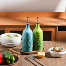 Sweejar Ceramic Olive Oil Dispenser Bottle, 20 Oz Relief Opaque Oil Cruet Protects To Reduce Oxidation, Suitable for Storage, Vinegar, Soy Sauce,Liquids,Set of 2 (Gradient Blue Gradient Green) by CozyNest Decor