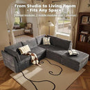 Modular Sectional Sofa, 130.7" L Shaped Couch Set for Living Room, 4-Seater Comfy Cloud Couches with Movable Ottoman, DIY Combination, Plush Corduroy, Gray by CozyNest Decor