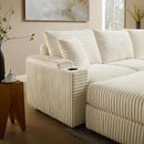 Modular Sectional Sofa Couch, Plush Corduroy Fabric Sectional Couches for Living Room with USB Charging Ports, Phone Holders, and Multi-Functional Storage Armrests (White, 3set+1ottoman) by CozyNest Decor