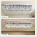 Modern Crystal Chandelier, 8-Lights Rectangle Chandelier Rectangular Flush Mount Pendant Ceiling Light Fixture K9 Crystal Raindrop Chandeliers for Dining Living Room Kitchen Island 𝐋𝟒𝟎 𝐈𝐧𝐜𝐡 by CozyNest Decor
