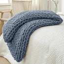 Bigacogo Chunky Knit Throw Blanket for Couch, 40x60 inches, 100% Hand Knitted with Thick Jumbo Chenille Yarn, Cozy Soft Large Rope Knot Cable Crochet Blankets for Sofa Bed Living Room, Cold Sea Blue by CozyNest Decor