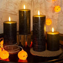 Halloween Flameless Candles, 4 Pack Battery Operated Halloween Candles with Remote, Wax LED Fake Pillar Candles Fireplace/Shelf Decor D3 H 5" 6" 7" 9" Black by CozyNest Decor