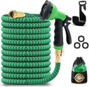 J&B XpandaHose 50ft Expandable Garden Hose with Holder - Heavy Duty Superior Strength 3750D - 4 -Layer Latex Core - Extra Strong Brass Connectors and 10 Spray Nozzle w/Storage Bag (Green 50) by GreenHaven Gardens