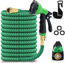 J&B XpandaHose 100ft Expandable Garden Hose with Holder - Heavy Duty Superior Strength 3750D - 4 -Layer Latex Core - Extra Strong Brass Connectors and 10 Spray Nozzle w/Storage Bag (Green 100) by GreenHaven Gardens