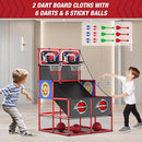 2 in 1 Dual Shot Basketball Arcade Game with 2 Dart Boards/Electronic Scoreboard/LED Light, Kids Basketball Hoop for Home Indoor Outdoor, Sport Toys Gifts for Boys Girls by TinyTreasures Baby Boutique