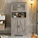 GarveeHome 54in Tall Bathroom Cabinet, Farmhouse Storage Cabinet with Glass Doors and Adjustable Shelves, Freestanding Kitchen Pantry Cabinets, Cupboard for Living Room, Dining Room, Gray by CozyNest Decor