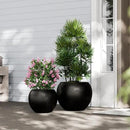 DTY Signature Mount Sherman Lightweight Durable Modern Fiberstone Sphere Planter for Indoor & Outdoor Drainage Hole & Rubber Plug Weather Resistant, 17" H x 21" Dia 14.4" Pot Opening - Large, Black by CozyNest Decor