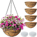 4 Pack 14 Inch Hanging Flower Baskets for Outdoor Plants Large Metal Wire Planters with Coco Liner Pot for Home Planting Black Watering Plant Holders for Outside Garden by GreenHaven Gardens