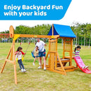 Kids Swing Sets for Backyard, Wooden Playground Sets for Ages 3-6 with a Wave Slide, Rock Climbing Wall, Sandbox, 2 Swings, and More,6-in-1 Outdoor Playset by TinyTreasures Baby Boutique