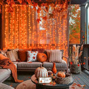 JMEXSUSS 300LED Orange Halloween Lights with Remote, 9.8x9.8ft Halloween Curtain Light, 8 Modes Orange Hanging String Lights Plug in for Fall Bedroom Thanksgiving Window Party Indoor Outdoor Decor by CozyNest Decor