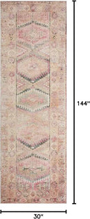 Loloi Layla Collection LAY-17 Pink/Lagoon 2'-6" x 12'-0" .13" Thick Runner Rug, Soft, Durable, Vintage Inspired, Distressed, Low Pile, Non-Shedding, Easy Clean, Printed, Living Room Rug by CozyNest Decor