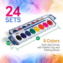 Bedwina Watercolor Paint Set- Bulk Of 24 Sets - 8 Water Color Washable Paints, Palette Tray and Painting Brush, for Art Schools and Paint Party Supplies by TinyTreasures Baby Boutique