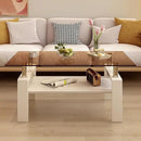 Glass Coffee Table Rectangle Living Room Center Table, with Brown Tempered Glass Tabletop and White MDF Layer,for Living Room and Office, Brown+White by CozyNest Decor