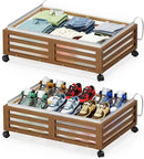 Under Bed Storage Containers With Wheels - 2 Pcs Bamboo Wood Rolling Underbed Shoe Storage Bins With Dust Bags for Clothes Blankets, Duvet Covers Snacks Toys (Walnut) by CozyNest Decor