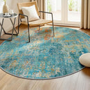 Washable Area Rugs 6ft Non-Slip Modern Abstract Soft for Living Room Entryway Bedroom Nursery, Print Pattern, Teal Blue Green Orange Rust Red Colorful by TinyTreasures Baby Boutique